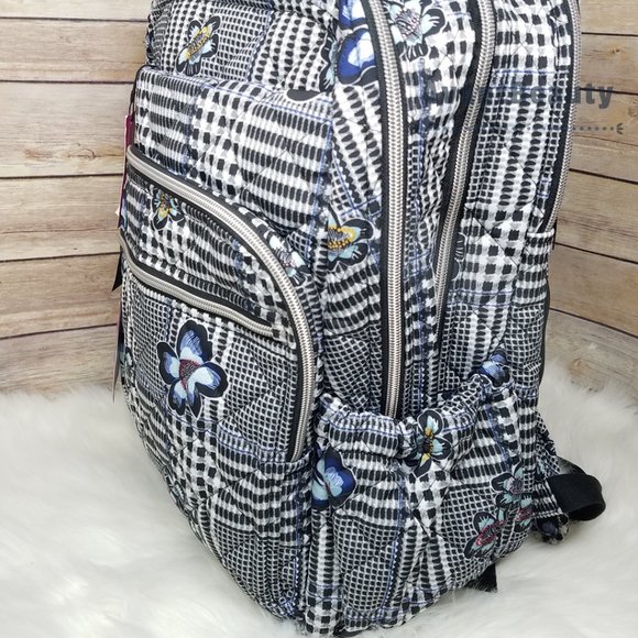 Vera Bradley New Cotton Laptop Backpack Campus Bedford Plaid FLoral Black White